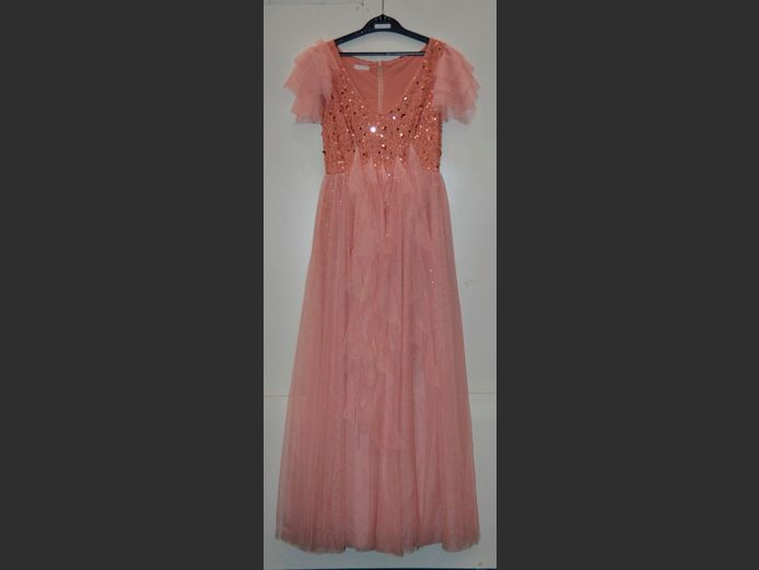 PINK TULLE & SEQUINED EVENING GOWN