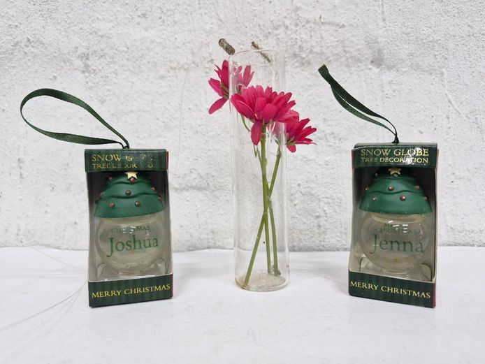 Personalised Christmas Tree Ornaments & Clear Hanging Glass Vase