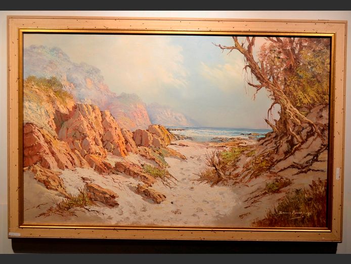 JOHANN BONTHUYS OIL ON CANVAS "OCEAN SCENE", 121.2 x 75.8cm