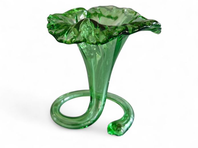 Vintage Hand-Blown Art Glass Trumpet Lily Bud Vase