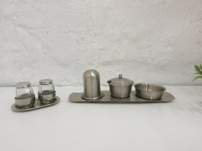 Stainless Steel Salt & Pepper Shakers with Oil/Vinegar & Sugar Set
