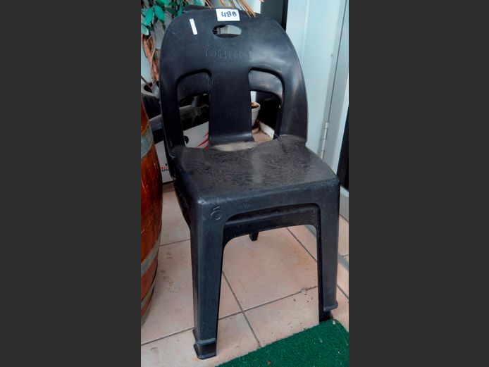 PAIR BLACK PLASTIC PATIO CHAIRS