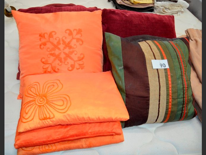 SET OF 5 BURGUNDY SCATTER CUSHIONS & SET OF 4 BURNT ORANGE SCATTER CUSHIONS, 40 x 40cm