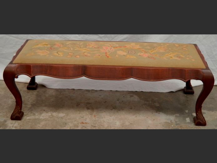 IMBUIA BENCH WITH TAPESTRY TOP, 120 x 46 x 38cm