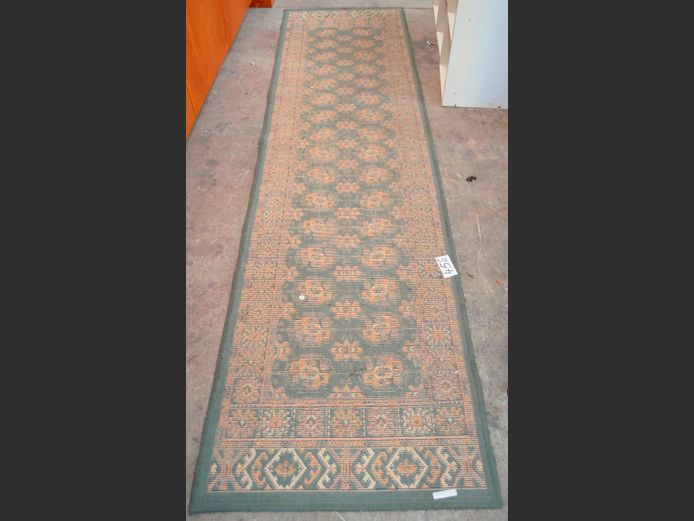 GREEN, CREAM & BROWN PERSIAN STYLE RUNNER, 218 x 60cm [Needs a clean]