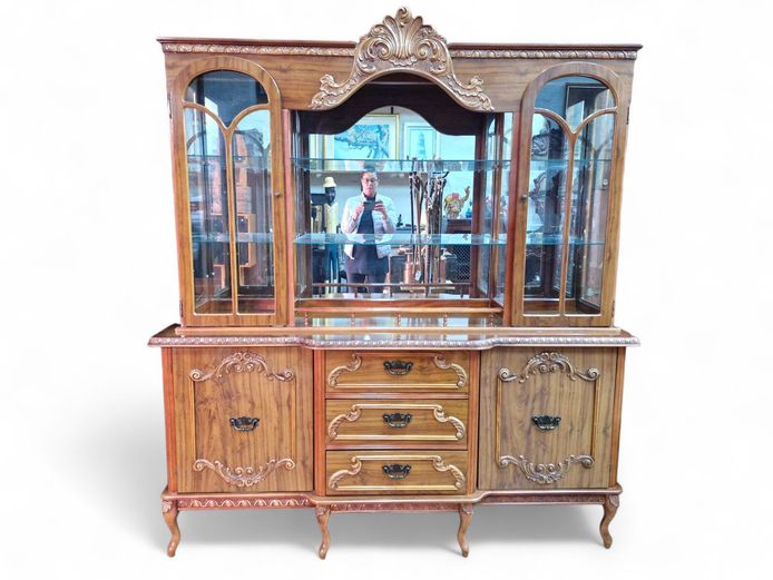 Large French Style Breakfront Cabinet with Lights