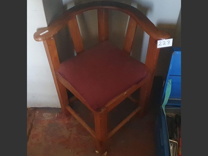 VINTAGE OAK & UPHOLSTERED CORNER CHAIR