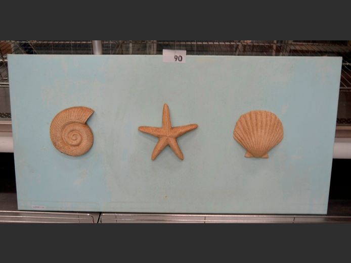 UNFRAMED ARTWORK ON CANVAS "SEASHELLS & STARFISH", 102 x 50cm
