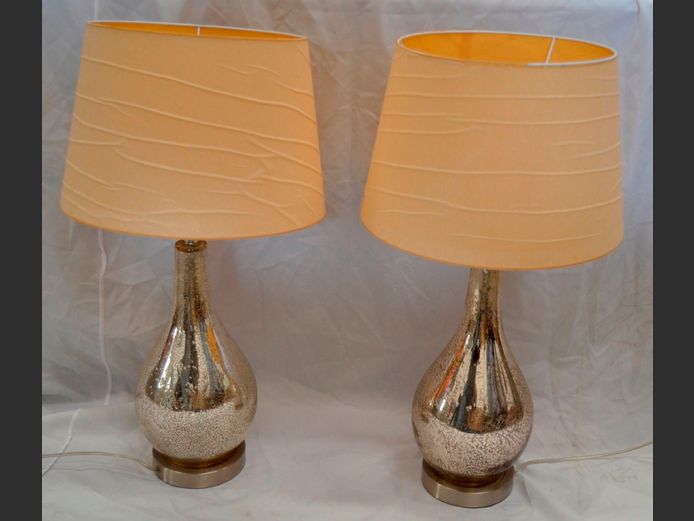 PAIR MERCURY GLASS TABLE LAMPS WITH SHADES, 65cm High