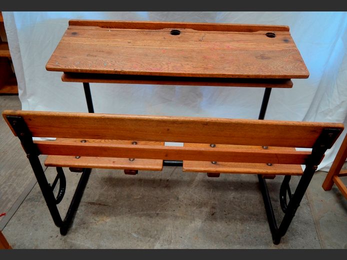 VINTAGE OAK 2-SEATER SCHOOL DESK, 107 x 73 x 78cm