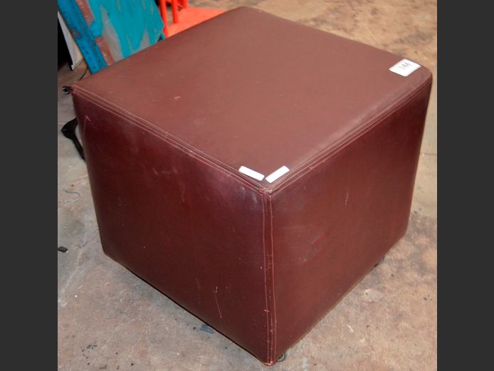BROWN LEATHER OTTOMAN, 56 x 56 x 56cm [Some scuffs]