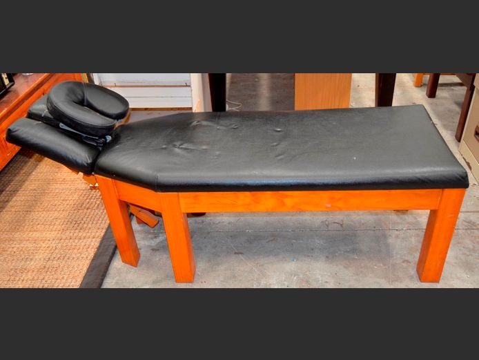 BLACK LEATHER TOUCH MASSAGE BED, 150 x 51 x 49cm [Wear & tear in some places]