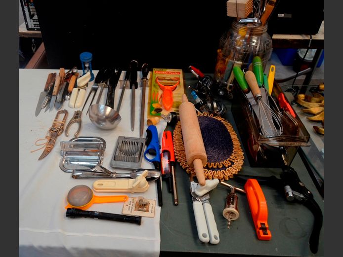 KITCHEN UTENSILS, KNIVES, NUT CRACKER, SOUP SPOONS, etc