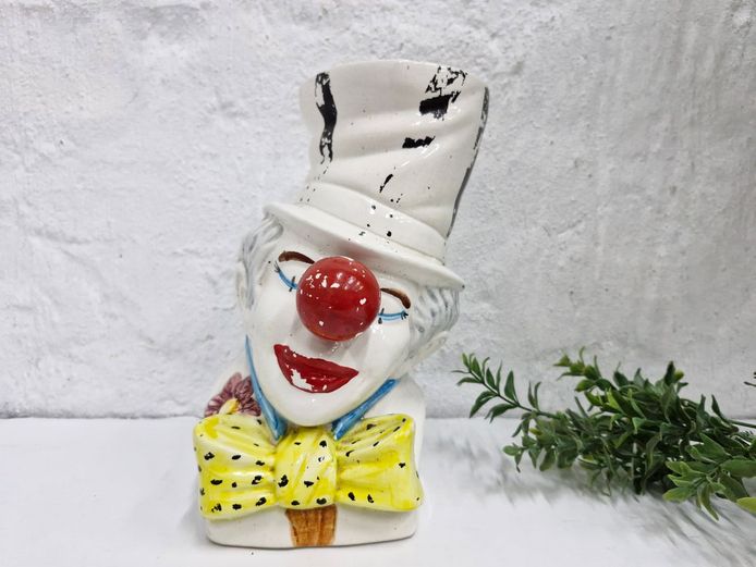 Circa 1970's Ceramic Clown Bust Planter / Vase