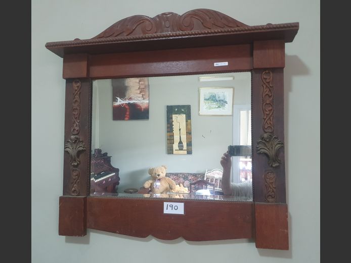 VINTAGE OAK FRAMED & BEVELLED MANTLE MIRROR, 85 x 11 x 79cm