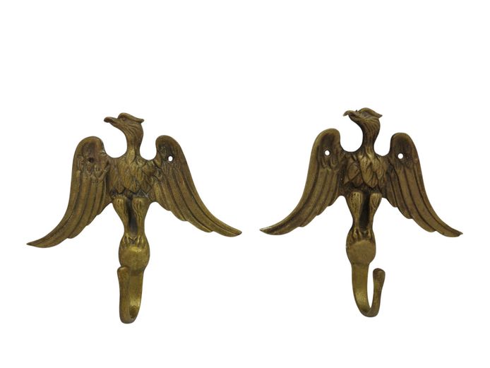 Set of Two Vintage Cast Solid Brass Imperial Eagle Wall Hooks