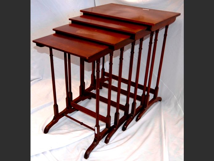 MAHOGANY NEST OF 4 TABLES, 55.5 x 38 x 69cm, 48 x 35.5 x 67cm, 43 x 34 x 64cm & 38 x 32 x 62cm