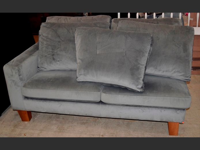 GREY VELVETEEN 2-SEATER COUCH, 155 x 90cm [Part of L-Shaped Couch]