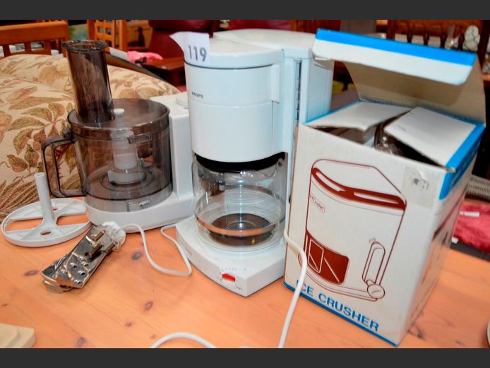 LOT: TEDELEX COFFEE MAKER, TEDELEX FOOD PROCESSOR, ICE CRUSHER & A FLASK [Switch on]