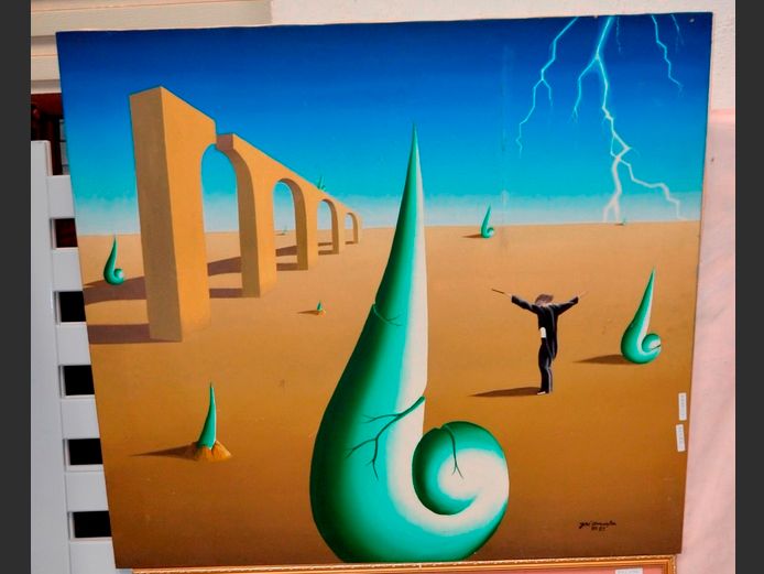 UNFRAMED SURREALIST OIL ON CANVAS, 96 x 86cm