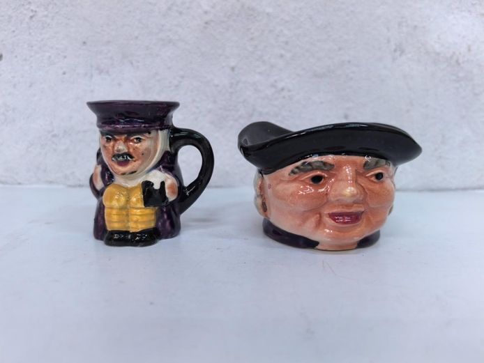 Pair of Miniature Genuine Staffordshire Hand-Painted Vintage Character Jugs