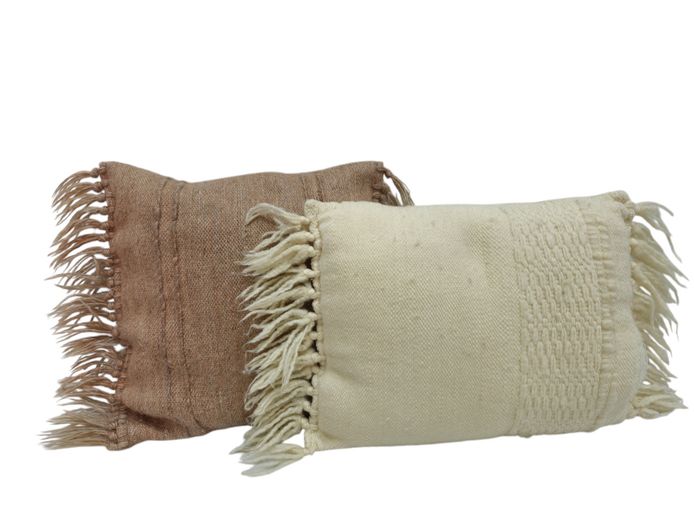 Pair of Hand-Woven Boho/Bohemian Fringed Accent Cushions