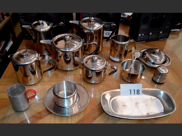 STAINLESS STEEL: TEAPOTS, COFFEE POTS, MILK JUGS, etc