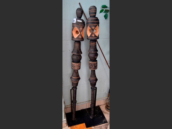 PAIR CARVED AFRICAN TOTEM FIGURES,135cm High