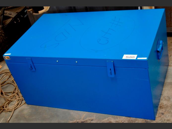 BLUE METAL TRUNK, 91 x 55 x 43cm