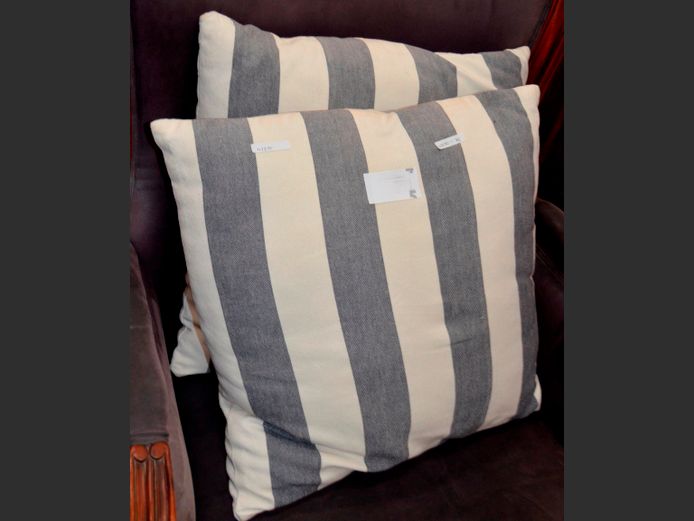 PAIR BLUE & WHITE STRIPED SCATTER CUSHIONS