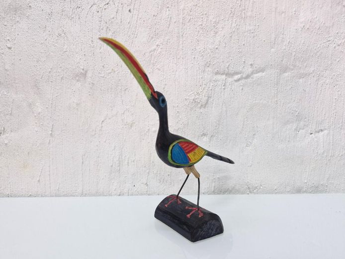 Vintage Hand-Painted Wooden Bird Figurine