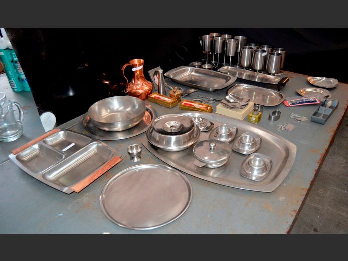 STAINLESS STEEL SNACK PLATTER, TRAYS, GOBLETS, EGG CUPS, etc