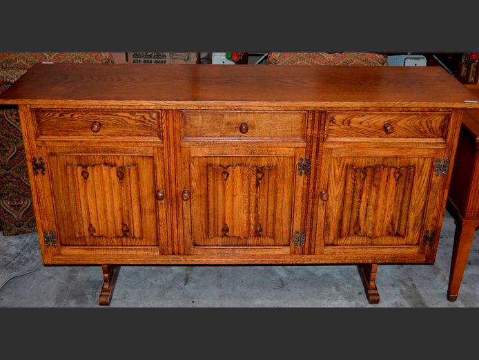 OAK 3-DOOR, 3-DRAWER SIDEBOARD, 176 x 48 x 95cm