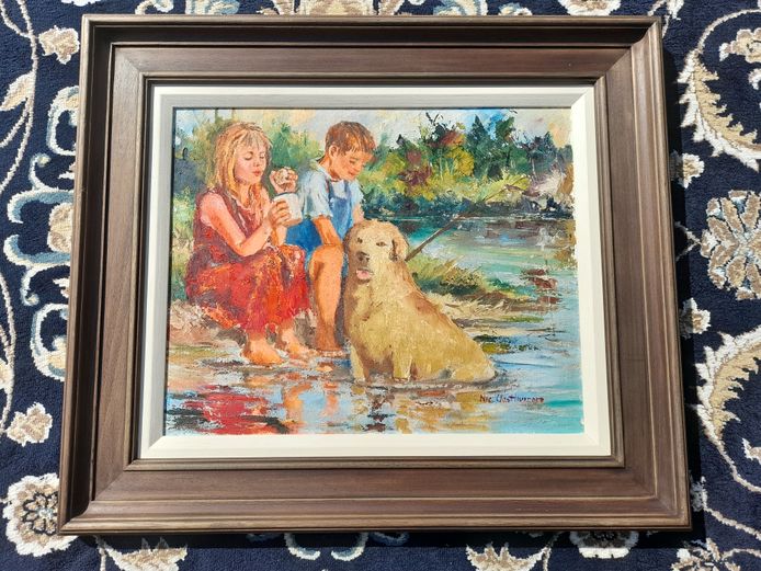 NIC OOSTHUIZEN BOY/GIRL/DOG OIL ON BOARD