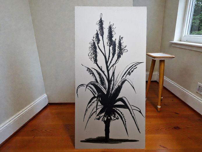 Large Minimalist Monochromic Aloe Plant Wall Art | Signed 