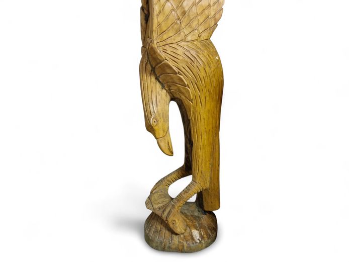 Life-Size Hand-Carved Wooden Eagle Sculpture