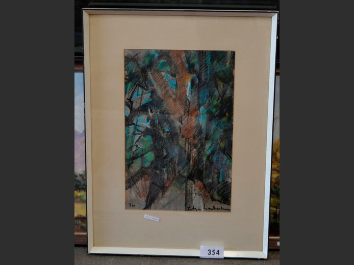 FRAMED ABSTRACT SIGNED ELSA LAUBSCHER, 48 x 31cm