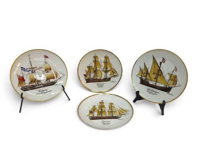 Set of 4 Heritage Porcelain "Historic Ships" Plates by A.H. Barrett