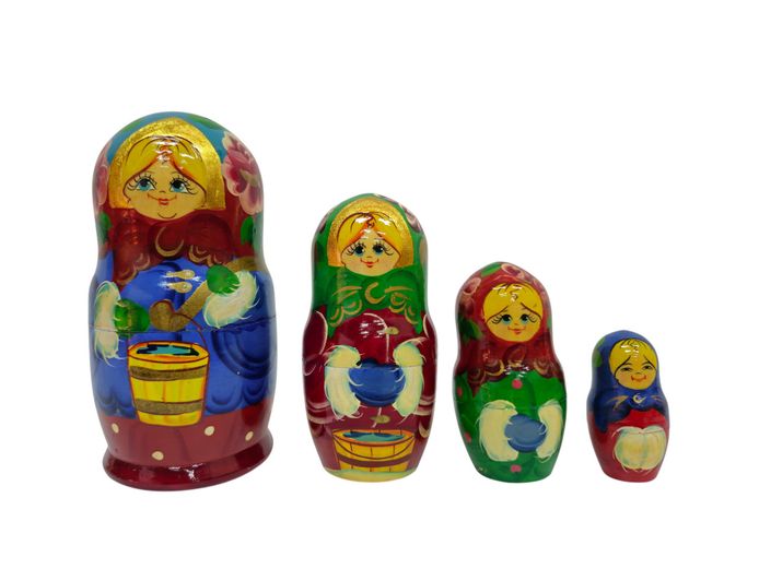 Vintage Hand-Painted Russian Matryoshka Nesting Dolls – Set of 4