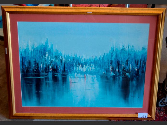 GILT FRAMED ABSTRACT PRINT, 90 x 62cm