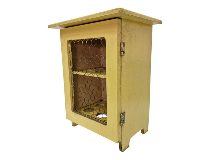 Vintage Style Country Yellow Wooden Egg Cabinet
