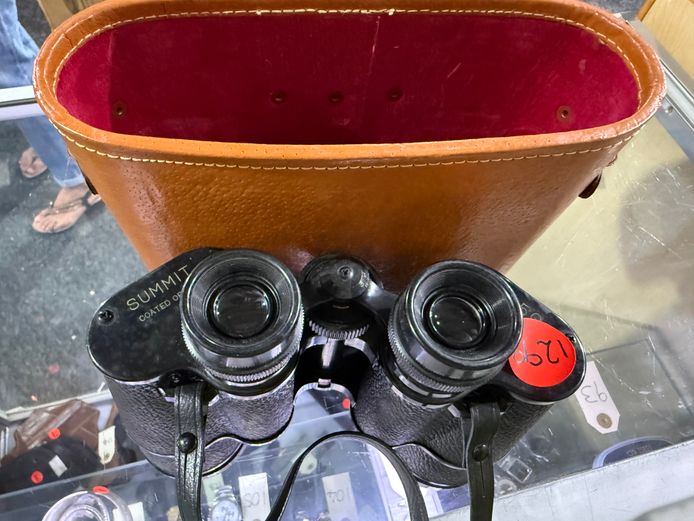 Set of Binoculars in Brown Leather Case 