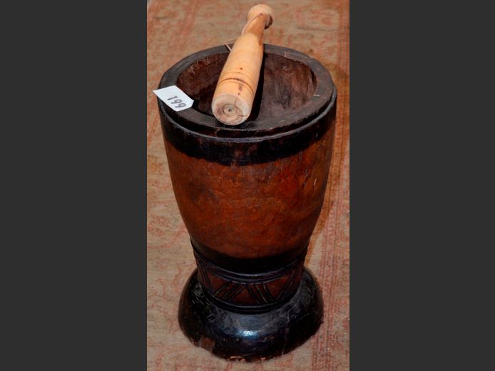 LARGE WOODEN "MIELIE STAMPER", 26cm Diameter x 47cm High