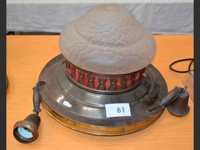 VINTAGE METAL & FROSTED GLASS CEILING LIGHT, 45cm Diameter x 30cm High