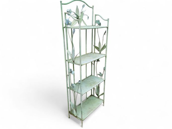 Floral Antique 4-Tier Metal Stand with Foldable Shelves