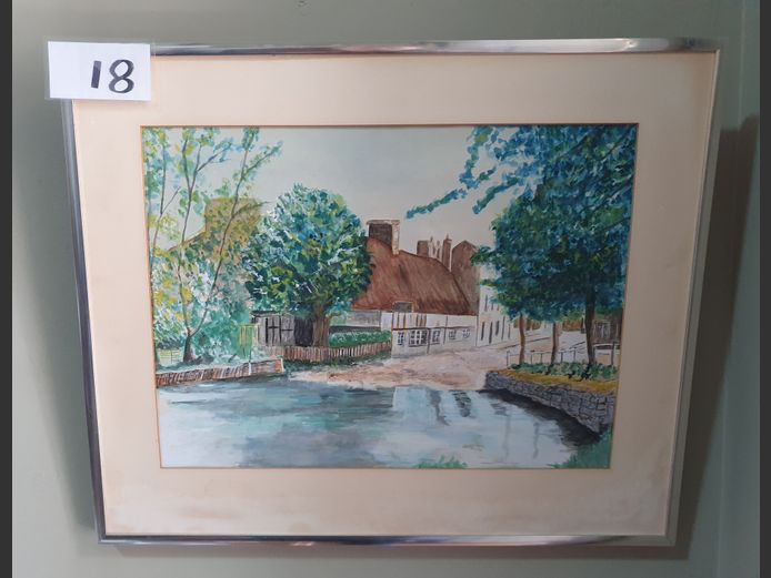FRAMED WATERCOLOUR "FARM HOUSE", 35 x 26cm