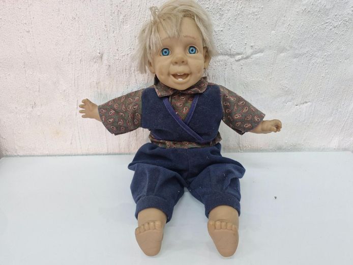 Vintage Vinyl Boy Doll with Blonde Hair & Blue Eyes