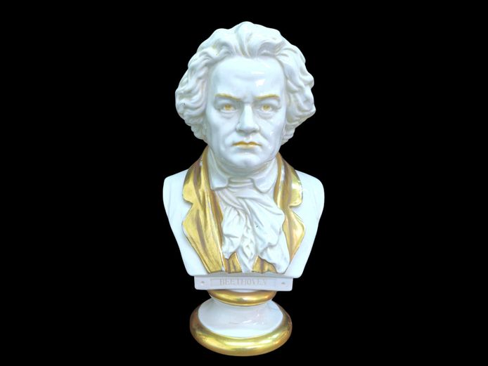 Vintage Porcelain Beethoven Bust with Gilt Accents