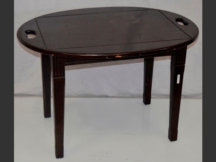 DARK STAINED BUTLER'S TRAY STYLE OVAL SIDE TABLE, 89 x 69 x 57cm