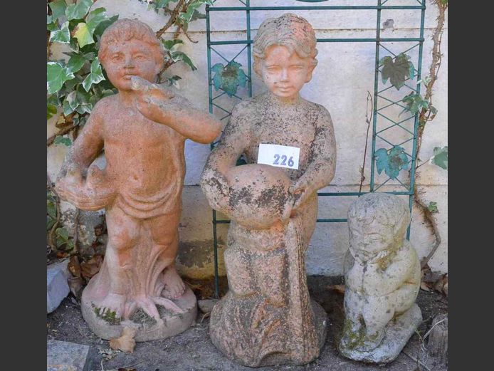 LOT OF 3: GARDEN FIGURINES, 57cm High, 58cm High & 28cm High